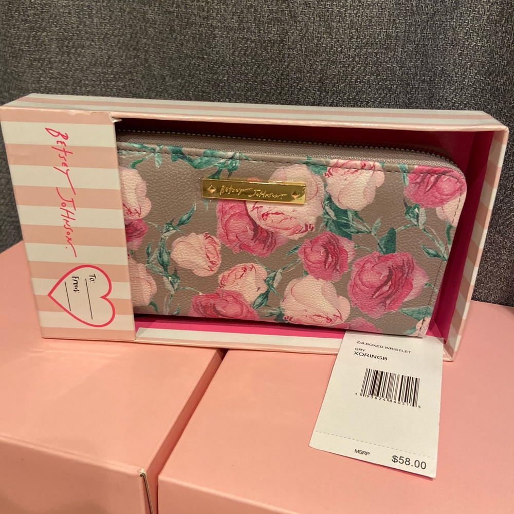 Betsey Johnson wallet floral gray